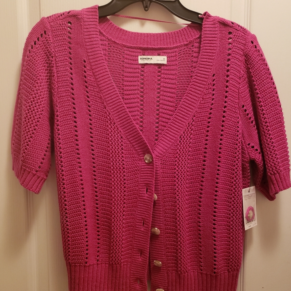 Sonoma Good For Life Short Sleeve Crochet V-Neck Cardigan (NWT)